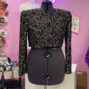 Vintage Jessica Howard Evening Top - metallic/velvet/sheer